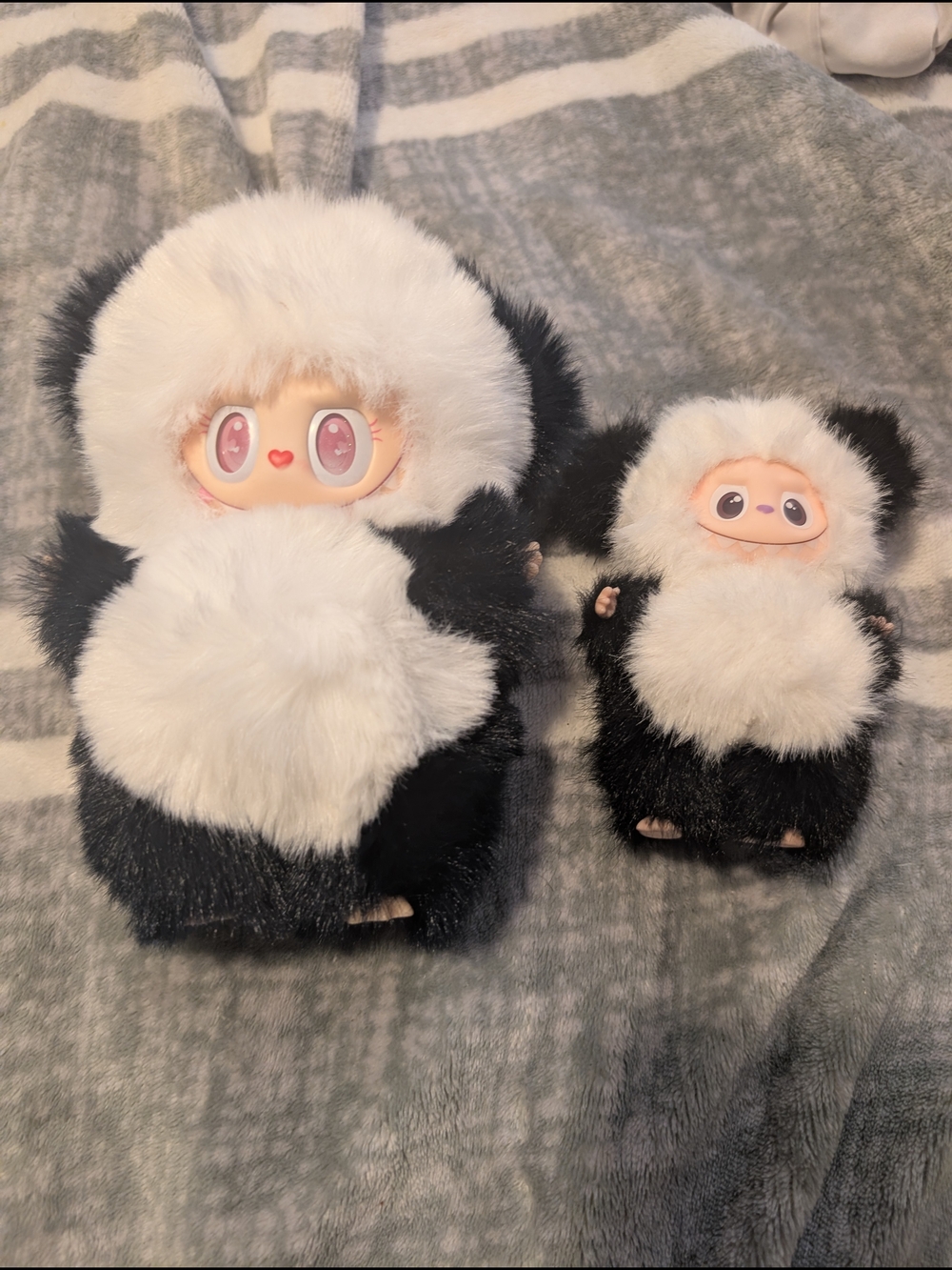 Cute Black & White Fuzzy Panda Custom Handmade Labubu Dolls - Set of 2